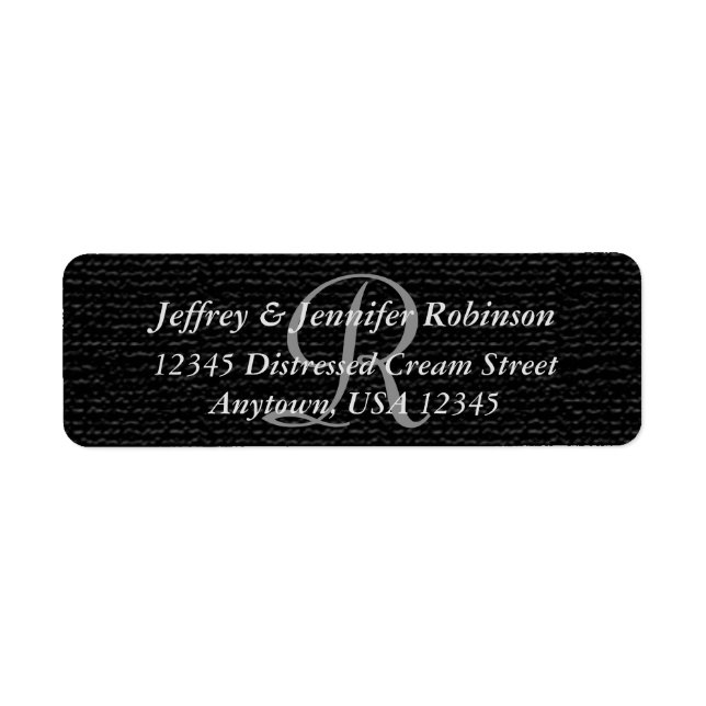 Textured Black Elegant Monogram Return Address (Front)
