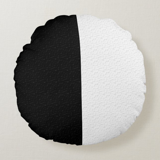 Textured Black White Two Colour Half Stripes Round Pillow (Front)
