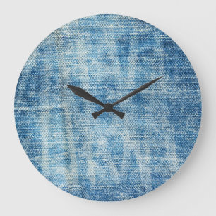 Textured Blue Denim Close-Up Large Clock