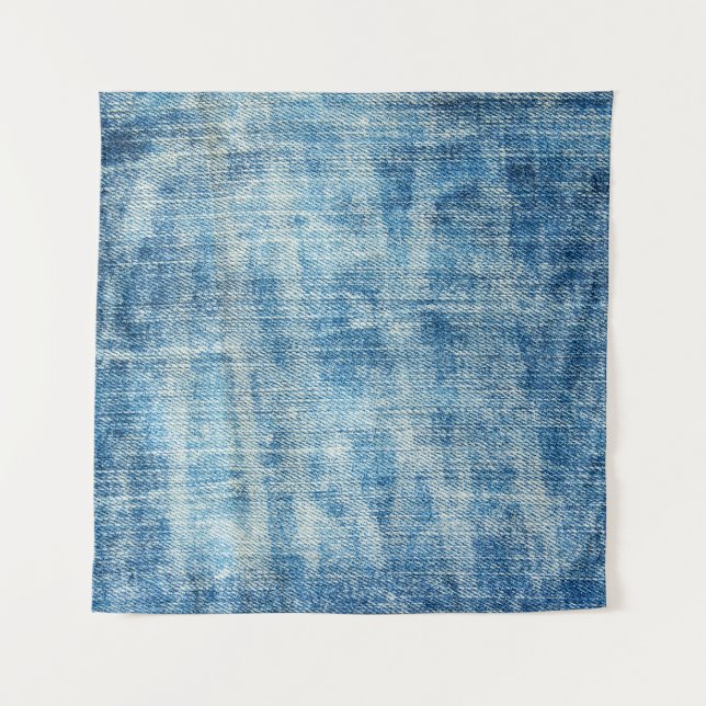 Textured Blue Denim Close-Up Tapestry (Front)