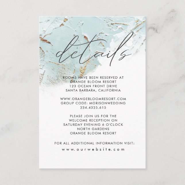 textured blue gold faux foil Details Enclosure Card (Front)