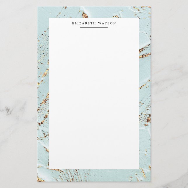 textured blue gold faux foil Monogram Stationery (Front)