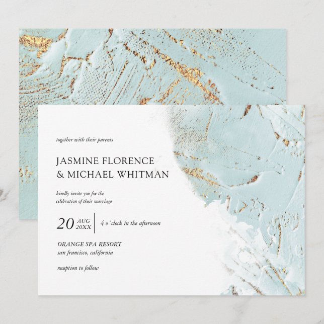textured blue gold faux foil Wedding Invitation (Front/Back)