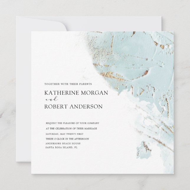 textured blue gold modern Wedding Invitation (Front)