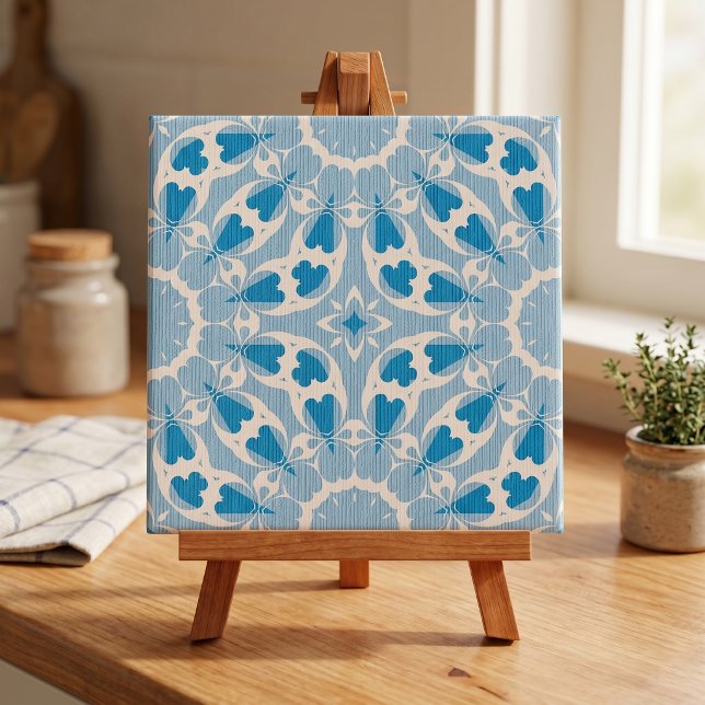Textured Blue White Stylized Symmetrical Floral Tile (Creator Uploaded)