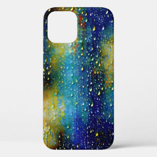 Textured Blue Yellow Blue Crisp Raindrop Droplets  iPhone 12 Case