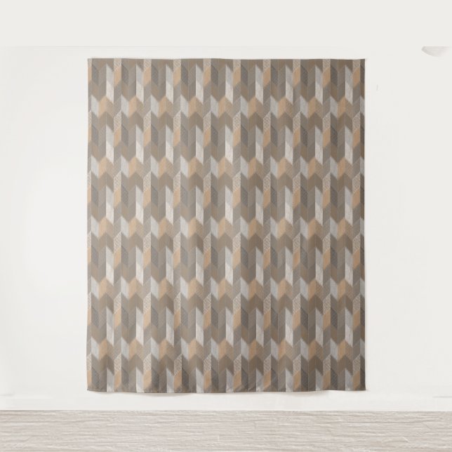 Textured Blue, Yellow, Olive Chevron. Tapestry (Front)