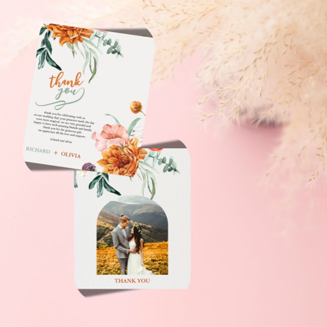 Textured Boho Pampas Grass Wedding Thank You Card  (Creator Uploaded)