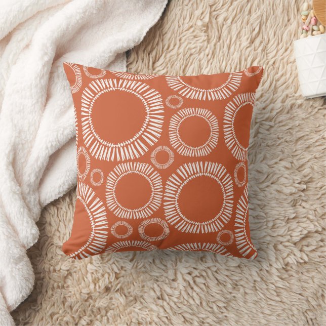 Textured Brushstroke Circles - Orange Throw Pillow (Blanket)