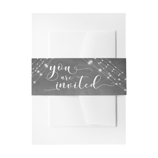 Textured Chalkboard & Lights "You are Invited" Invitation Belly Band (Front Example)