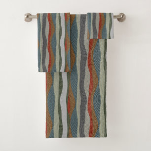 Textured Colourful Herringbone Striped Bath Towel Set