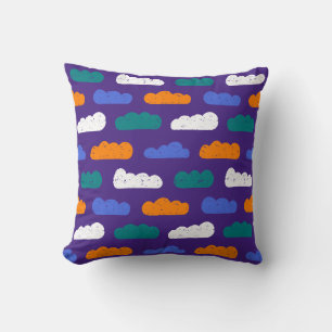 Textured Crayon Clouds on Royal Purple Throw Pillow