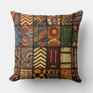 Textured Cultural Patchwork Throw Pillow