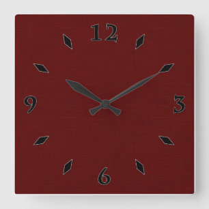 Textured dark red, red-brown. square wall clock