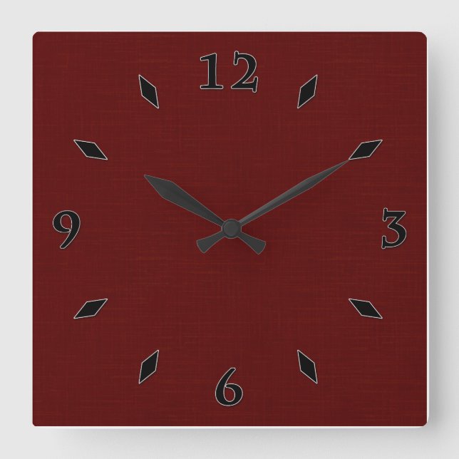 Textured dark red, red-brown. square wall clock (Front)