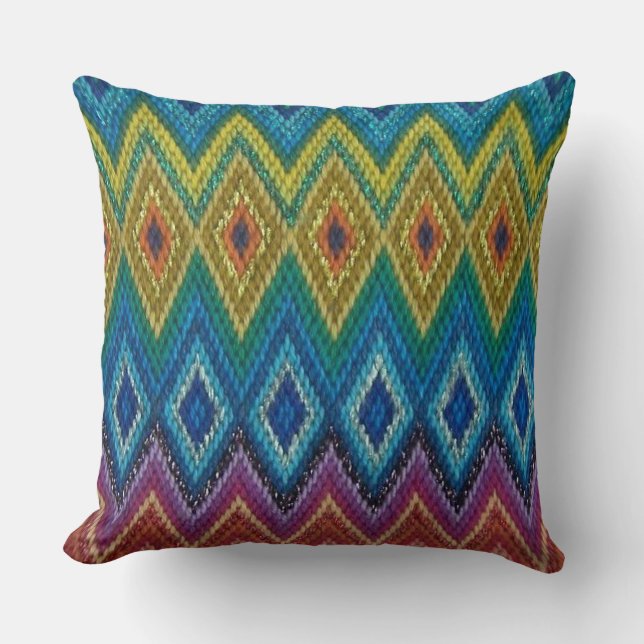 Textured Delight: A Textile Needlework Throw Pillo Pillow (Front)