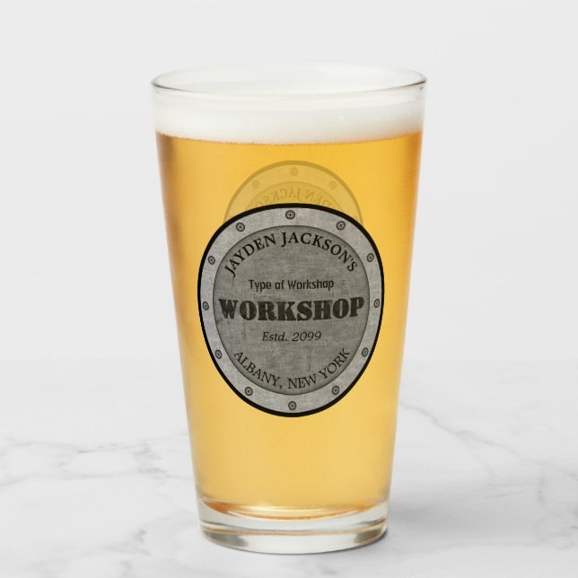 Textured Effect Shop Workshop Shed Man Cave Pint Glass (Front Filled)