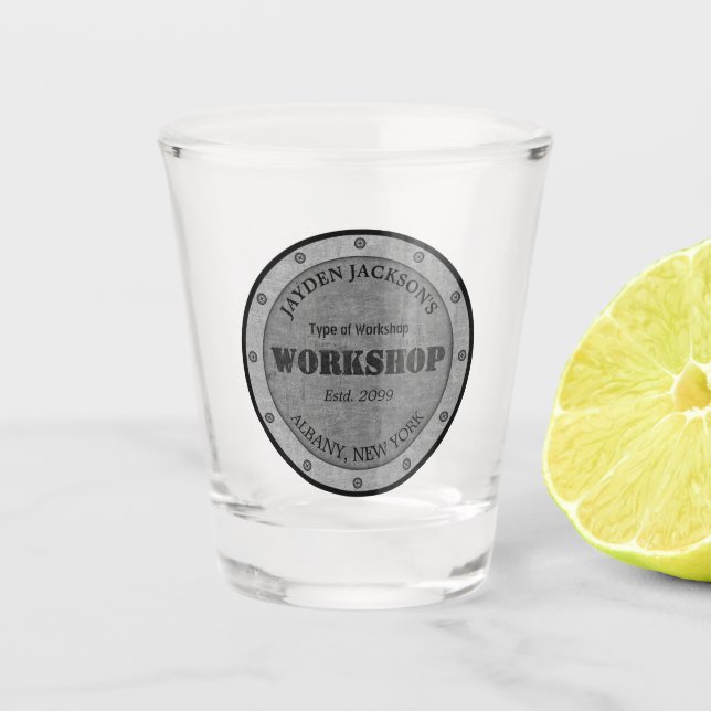 Textured Effect Shop Workshop Shed Man Cave Shot Glass (Front)