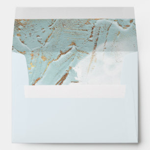 textured faux blue gold pre-addressed Wedding Envelope