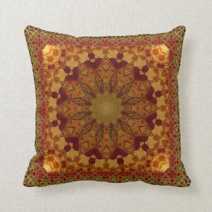 Textured Framed Rust And Gold Mandala Throw Pillow