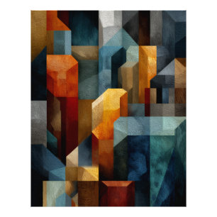 Textured Geometric Abstract Blue Orange Luxury Art Photo Print
