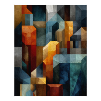 Textured Geometric Abstract Blue Orange Luxury Art Photo Print