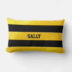 Textured gold and black stripes lumbar pillow