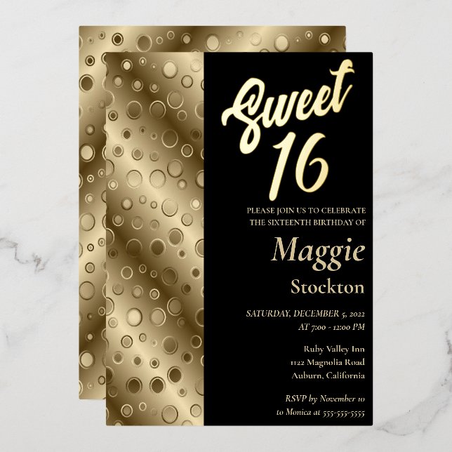 Textured Gold Border Sweet 16 Invitation (Front/Back)