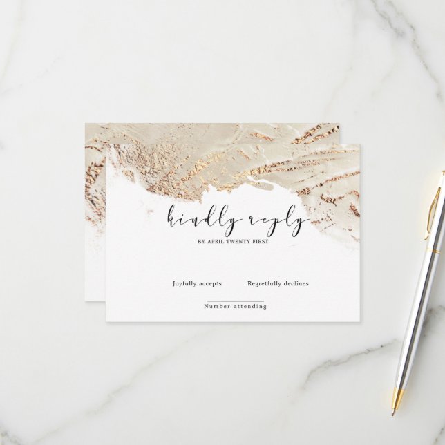 Textured Gold Faux Foil Elegant RSVP Card (Front/Back In Situ)