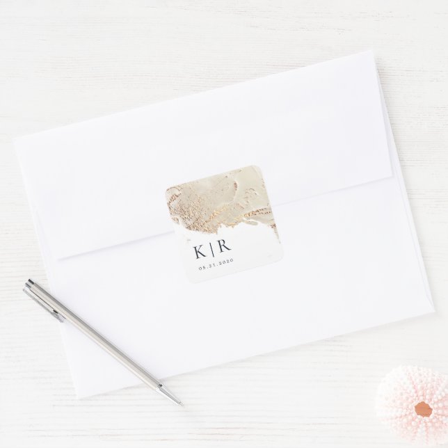 Textured Gold Faux Foil Elegant Wedding Square Sticker (Envelope)
