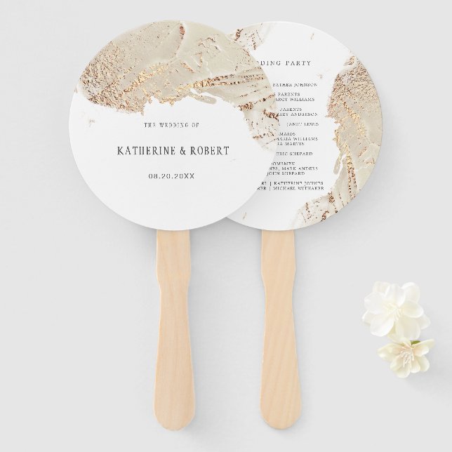 Textured Gold Faux Foil Wedding Hand Fan (Front and Back)