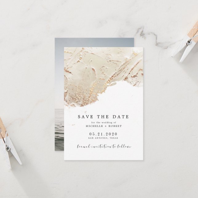 Textured Gold Foil Photo Save The Date Invitation (Front/Back In Situ)