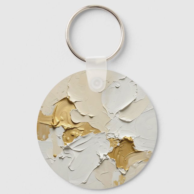Textured Gold Impasto Abstract Neutral Keychain (Front)