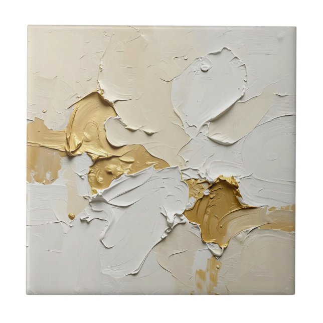 Textured Gold Impasto Abstract Neutral Tile (Front)