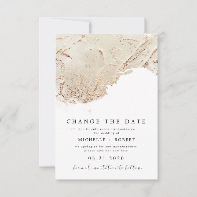 textured gold Photo Change The Date Invitation (Front)