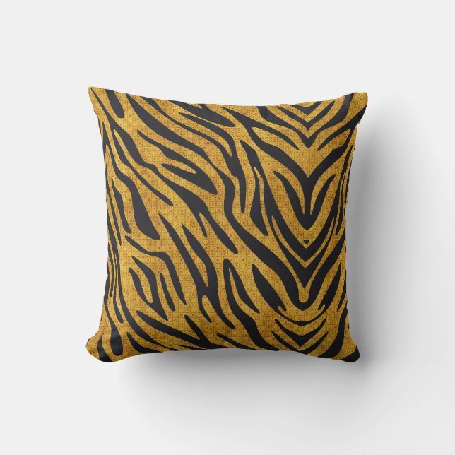 Textured Gold With Black Zebra Pattern Throw Pillow (Front)