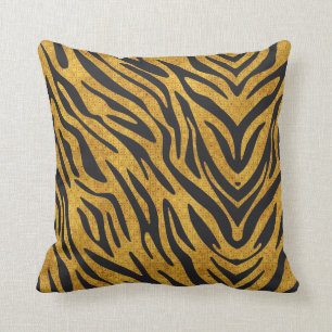 Textured Gold With Black Zebra Pattern Throw Pillow