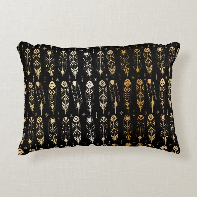 Textured golden feathers in tribal style. Seamless Accent Pillow (Front)