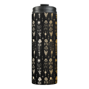 Textured golden feathers in tribal style. Seamless Thermal Tumbler