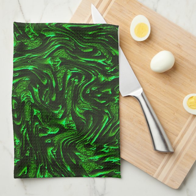 Textured grain metallic green kitchen towel (Quarter Fold)