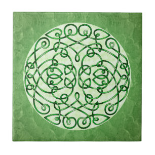 Textured Green Celtic Art Curls Tile