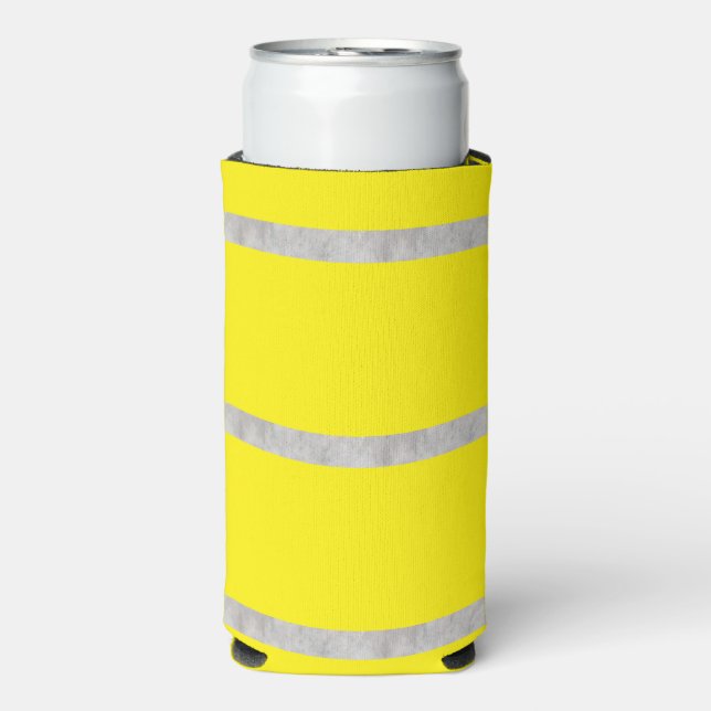 Textured grey stripes and yellow seltzer can cooler (Seltzer Front)