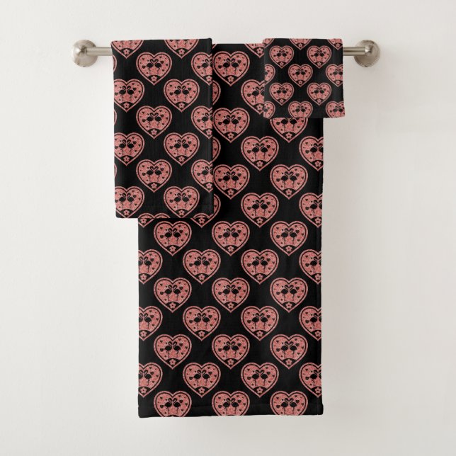 Textured Heart Flamingo Love - Custom Background Bath Towel Set (Insitu)