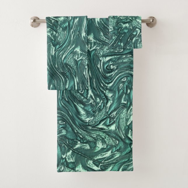 Textured jade and cyanish green shades bath towel set (Insitu)