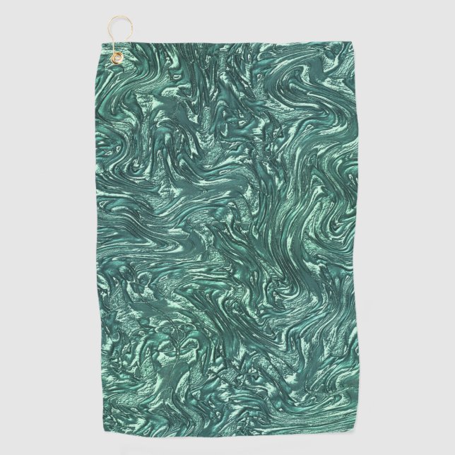 Textured jade and cyanish green shades golf towel (Front)