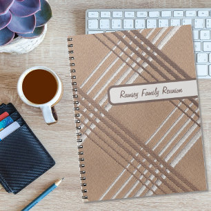 Textured Khaki Brown Plaid Print Family Reunion Notebook