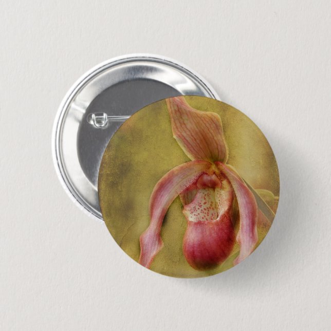Textured Lady Slipper Orchid 2 Inch Round Button (Front & Back)