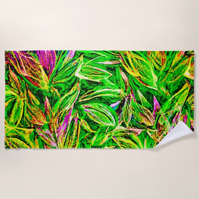 Textured Leaf Garden Art Beach Towel (Front)