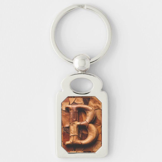 Textured Leather Patchwork “B” Monogram Keychain (Front)