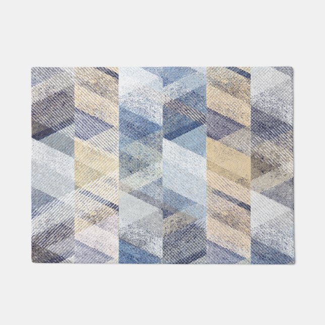 Textured light blue, beige zigzag napkins doormat (Front)